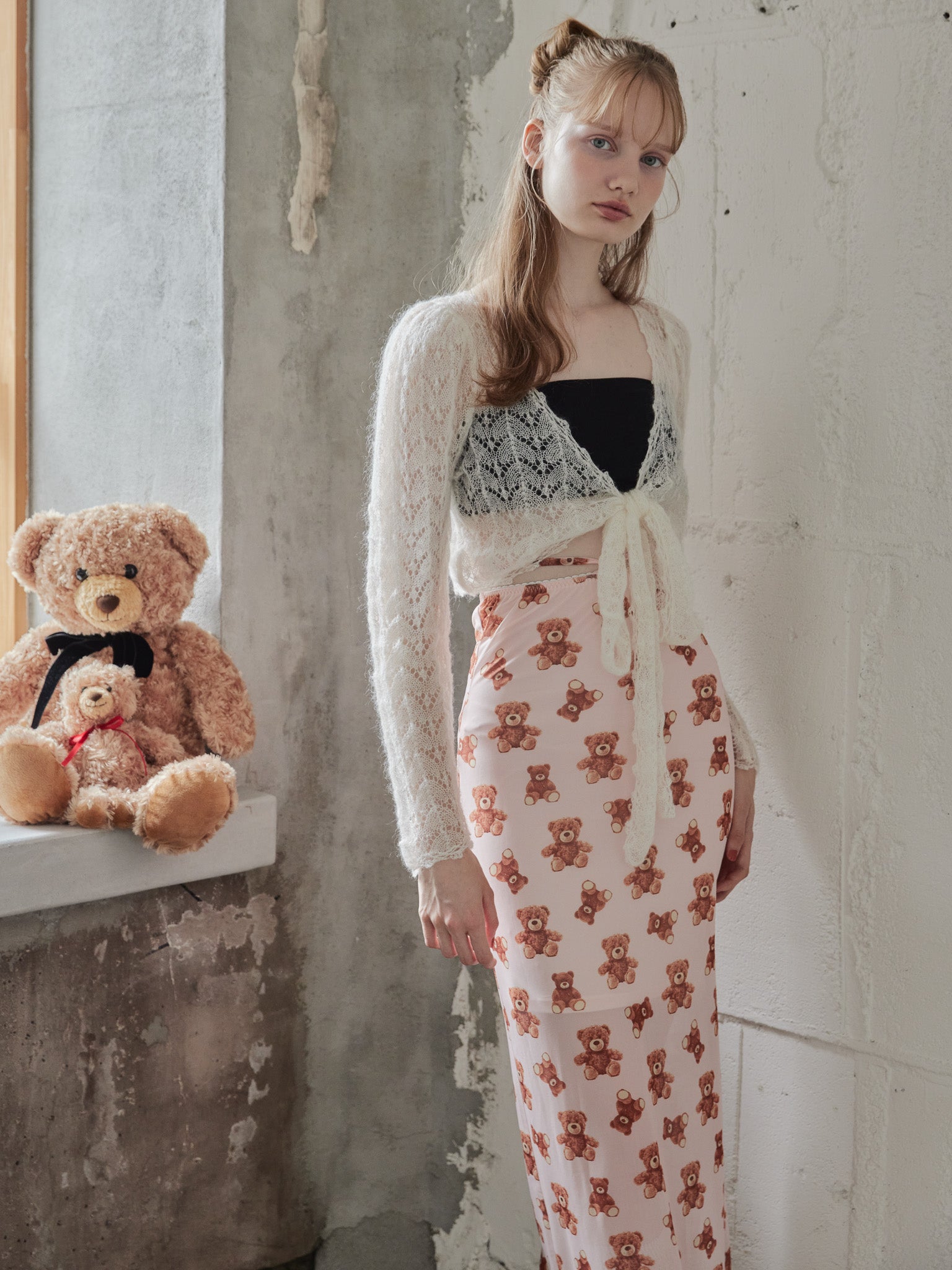 Teddy bear tulle skirt ピンク size:M model:173cm DASHA.G