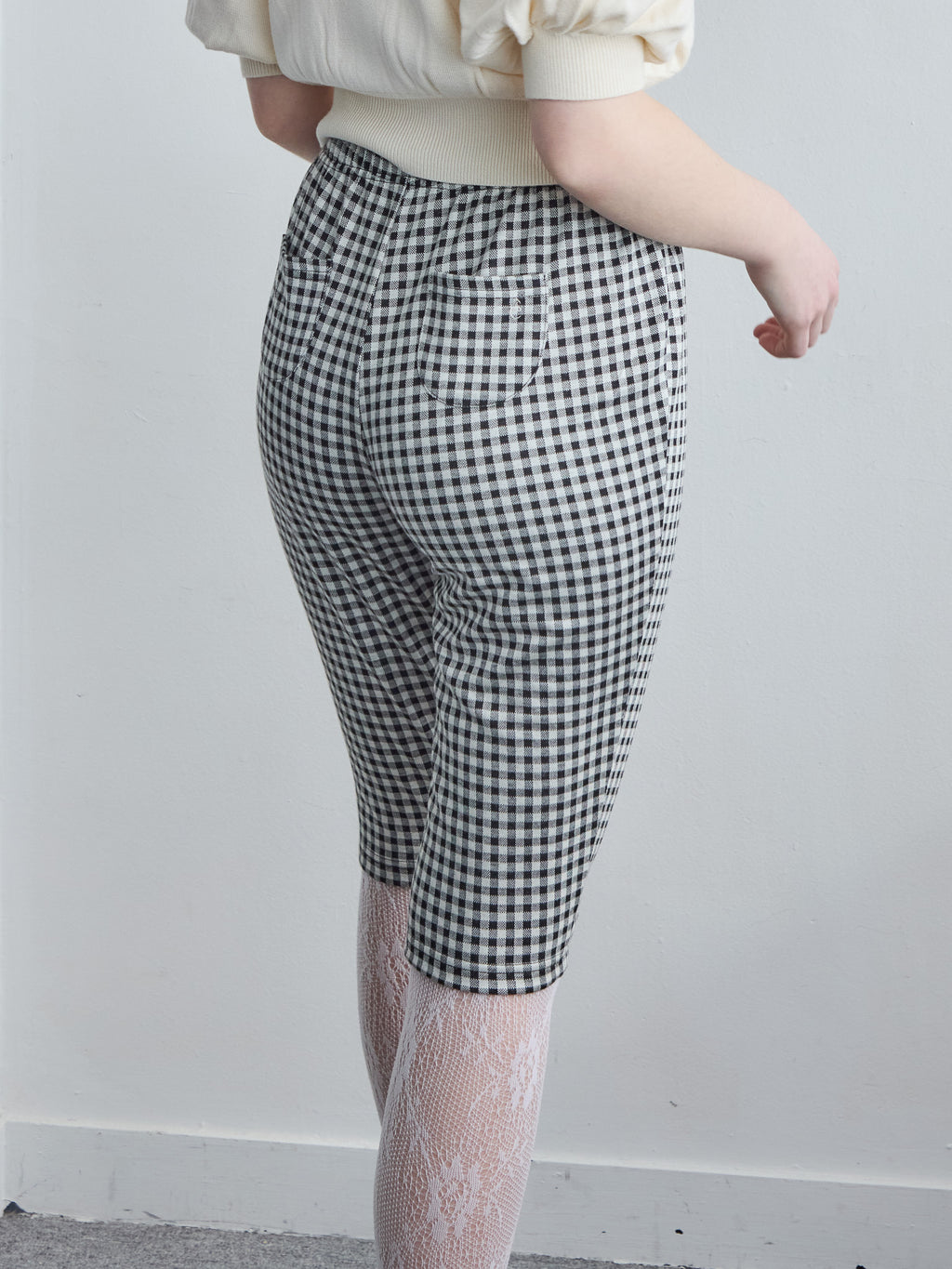 Gingham check sabrina stretch pants ブラック size:M model:171cm ANIUTA