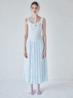 Low switching rose lace dress サックス size:M model:170cm ALICE