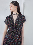 Lace trimming flower dress ブラック size:M model:170cm ALICE
