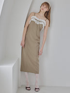 Lace ribbon stripe tight dress オリーブ size:M model:175cm MARTA