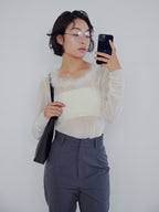 Fur trimmed sheer top クリーム size:M model:161cm 富樫かなえ
