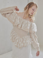 Shiny lace frill knit top ベージュ size:M model:173cm DASHA.G