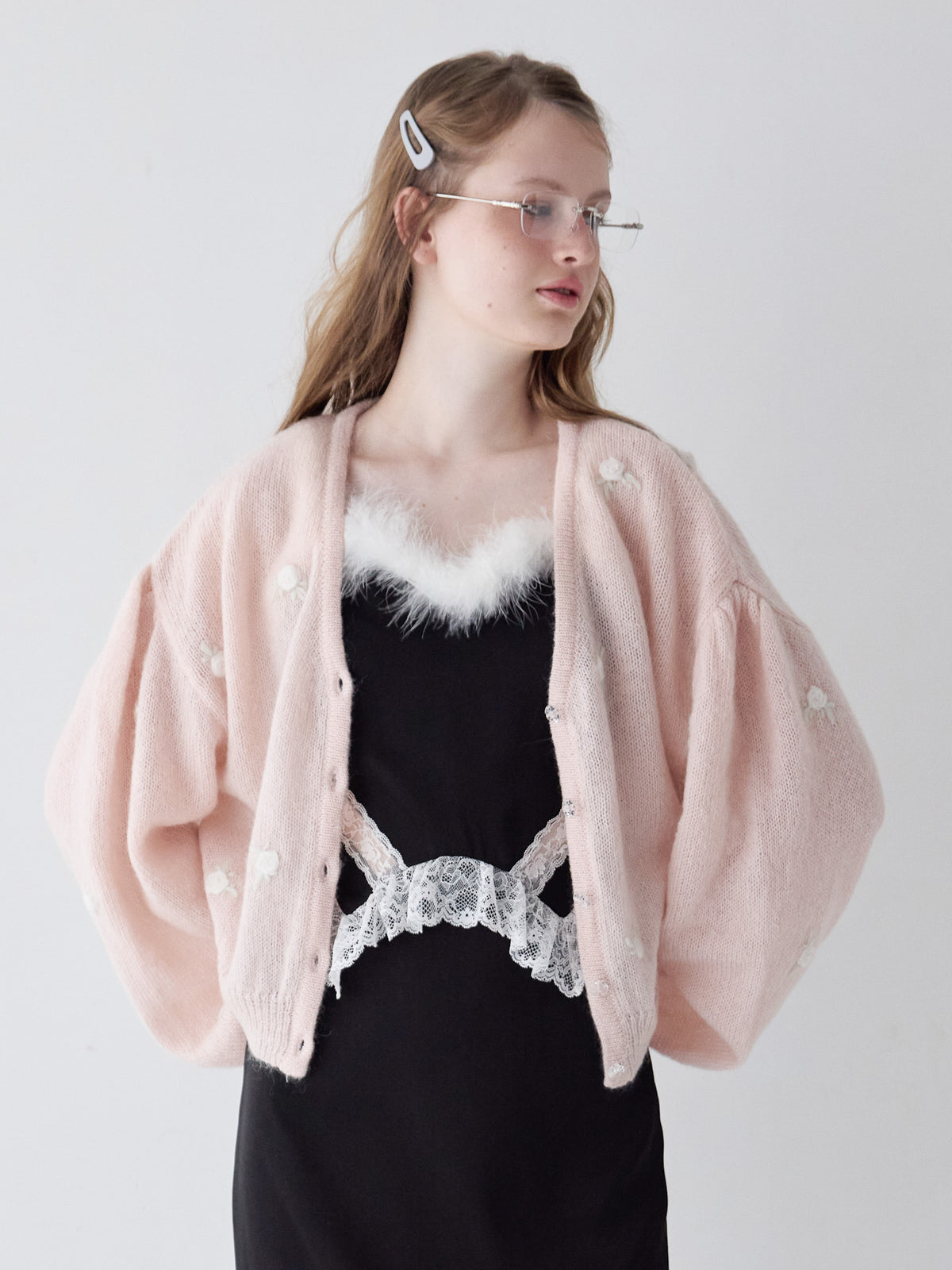 Many rose embroidery cardigan ピンク size:M model:173cm ALINA