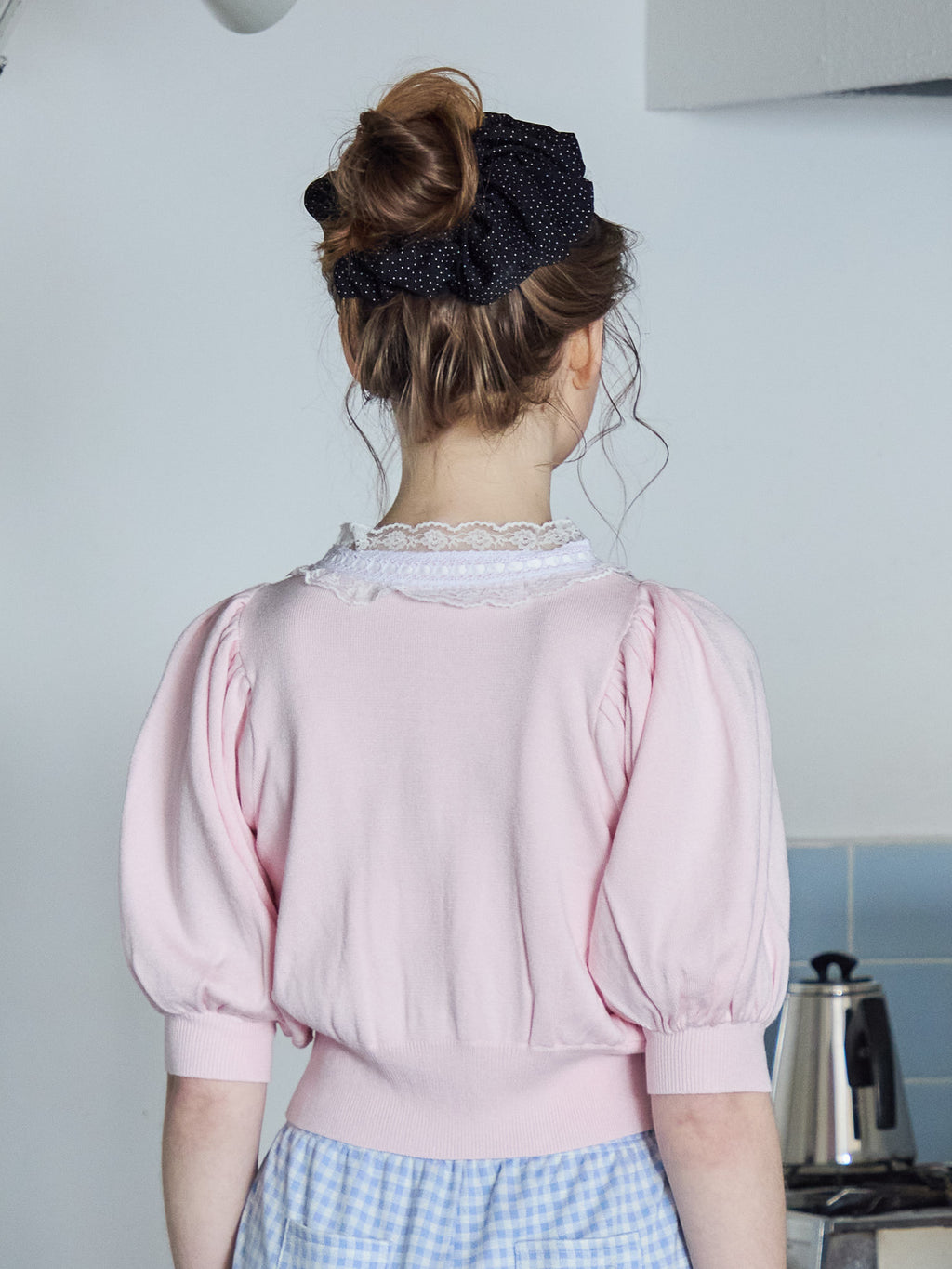 Lace collar puff sleeve cardigan ピンク size:M model:171cm ANIUTA