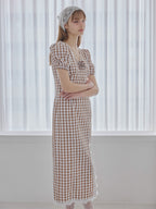 Rose gingham dress モカ size:M model:175cm MARTA