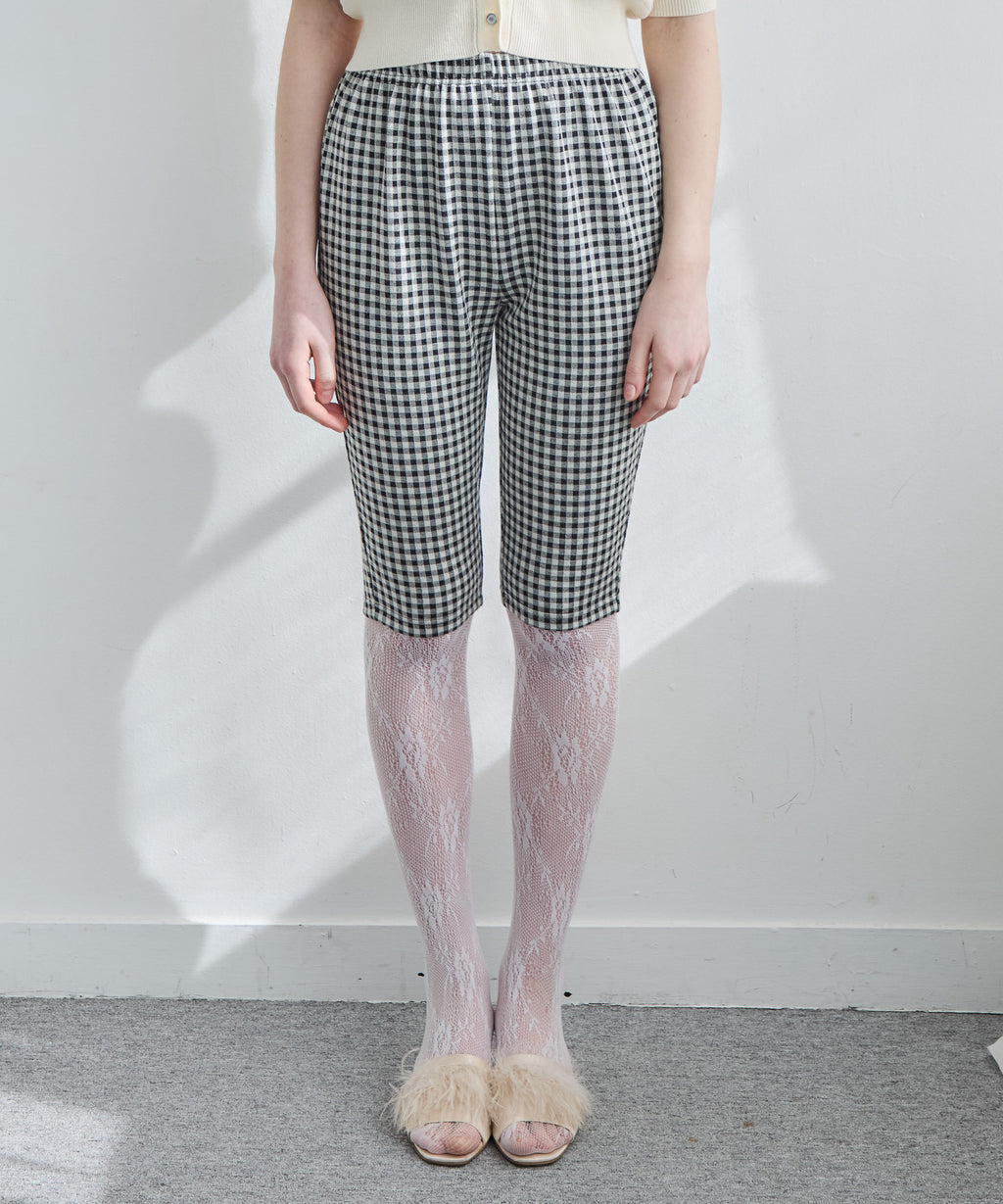 Gingham check sabrina stretch pants ブラック size:M model:171cm ANIUTA