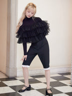 Dot tulle ruffle & knit top set ブラック size:M model:163cm MINAMI
