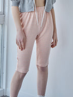 Gingham check sabrina stretch pants ピンク size:M model:171cm ANIUTA