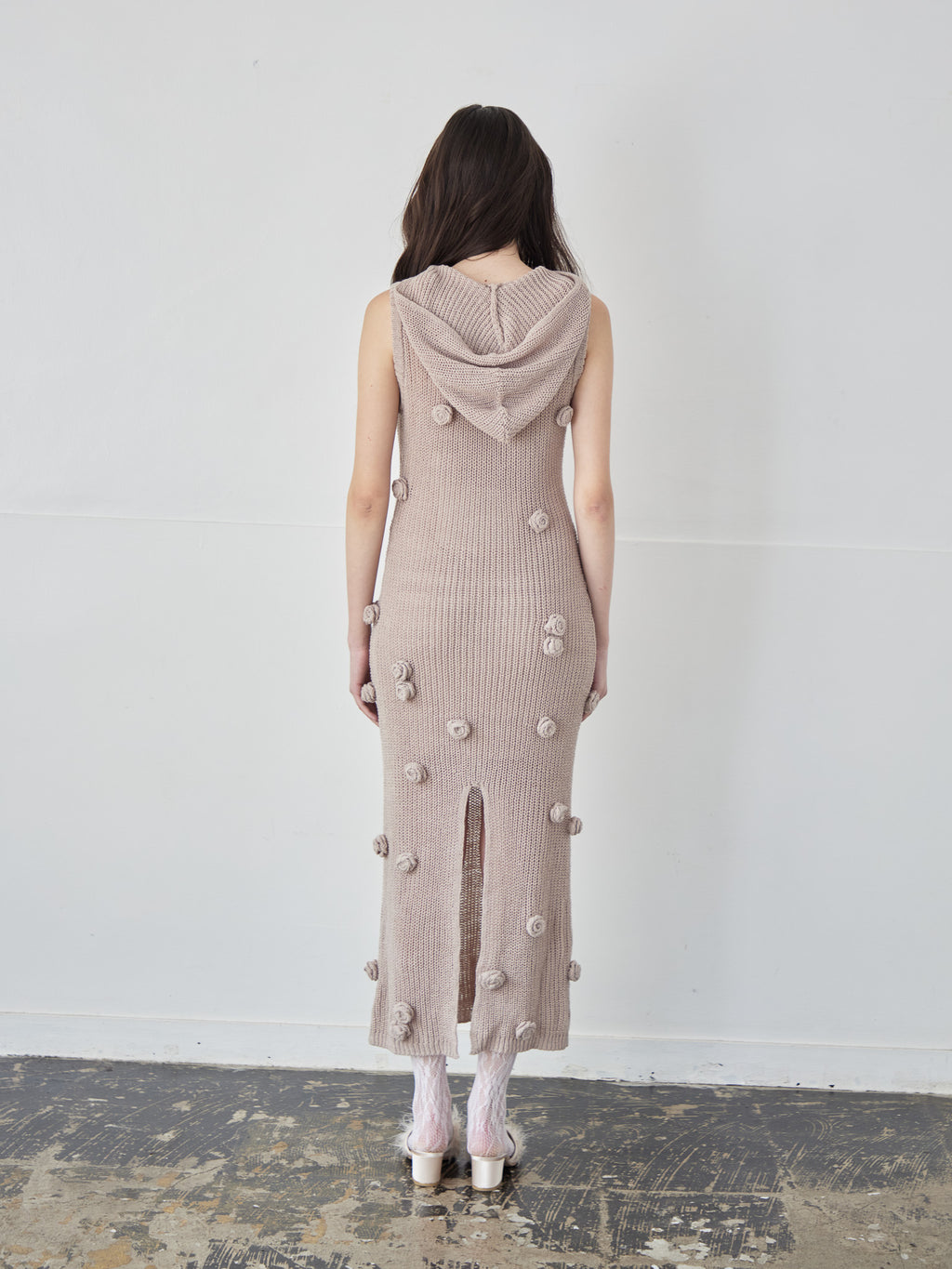 Rose knit hoodie dress モカ size:M model:172cm GINEVRA