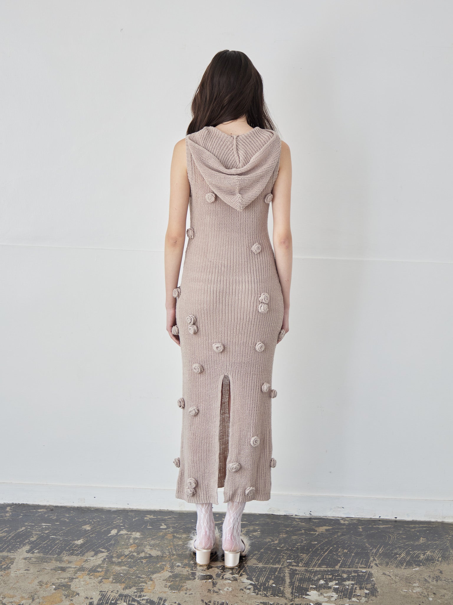 Rose knit hoodie dress モカ size:M model:172cm GINEVRA