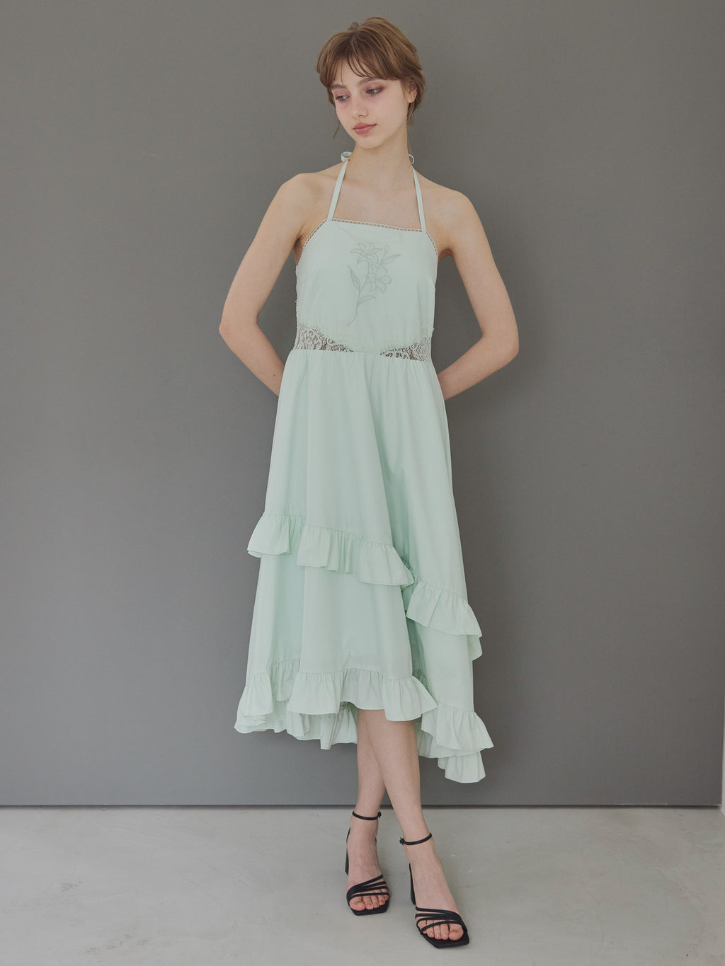 Lily embroidered apron long dress ミント size:M model:175cm MARTA