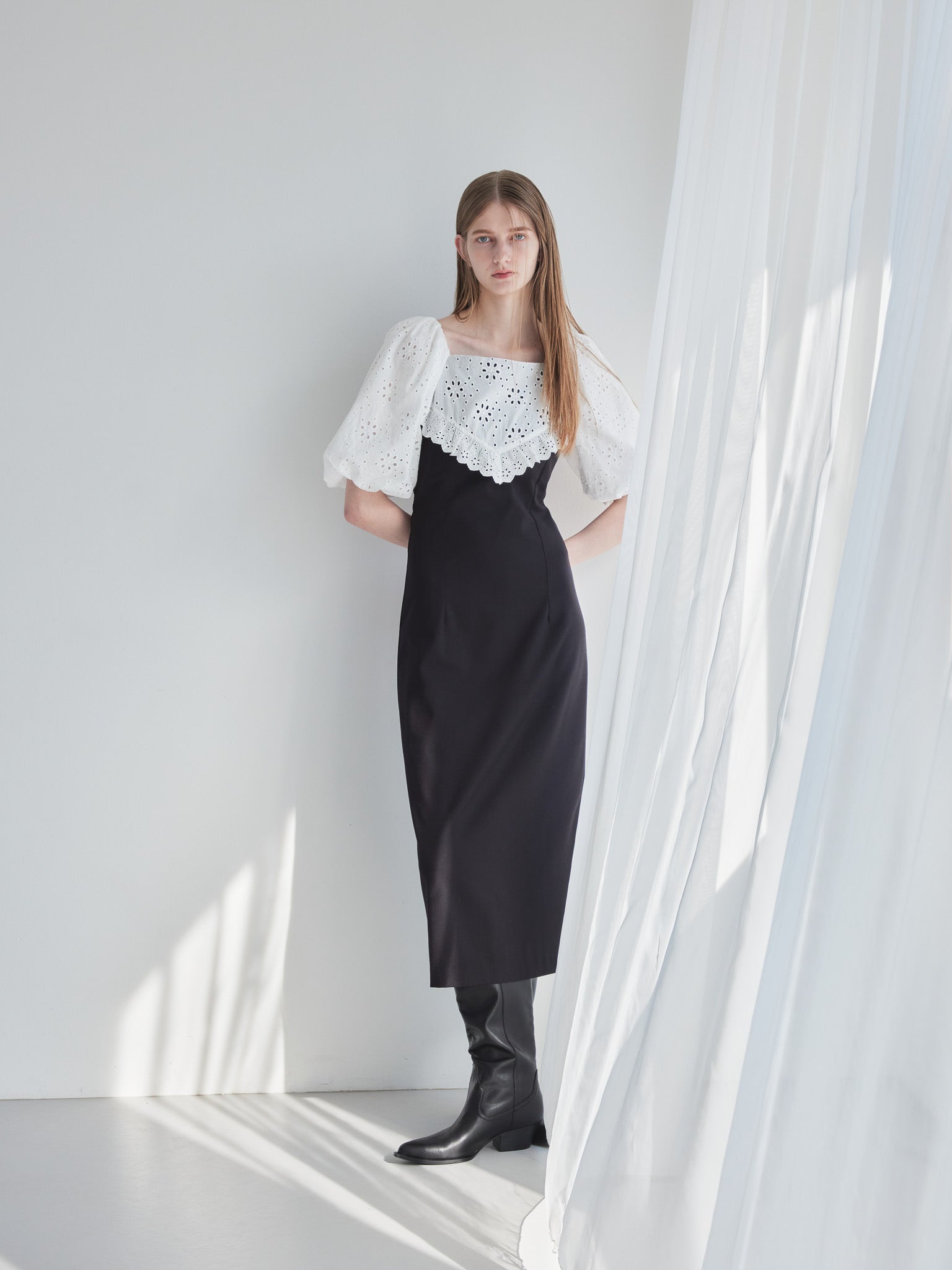 embroidered scarf dress ブラック size:M model:174cm LERA