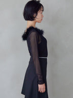 Fur trimmed sheer top ブラック size:M model:161cm 富樫かなえ