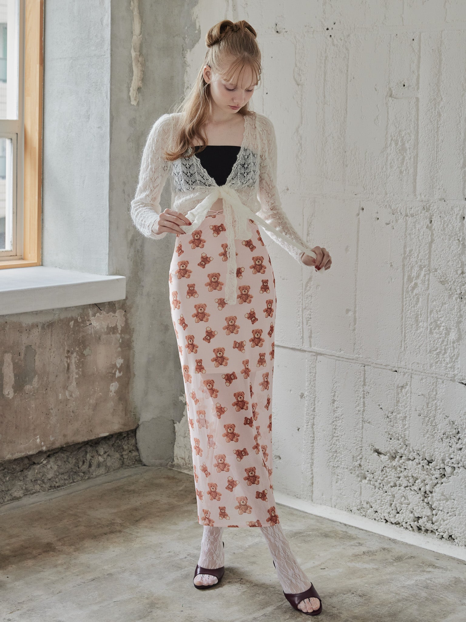 Teddy bear tulle skirt ピンク size:M model:173cm DASHA.G