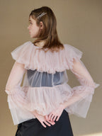 Rose tulle off shoulder blouse ピンク size:M model:174cm KATERYNA