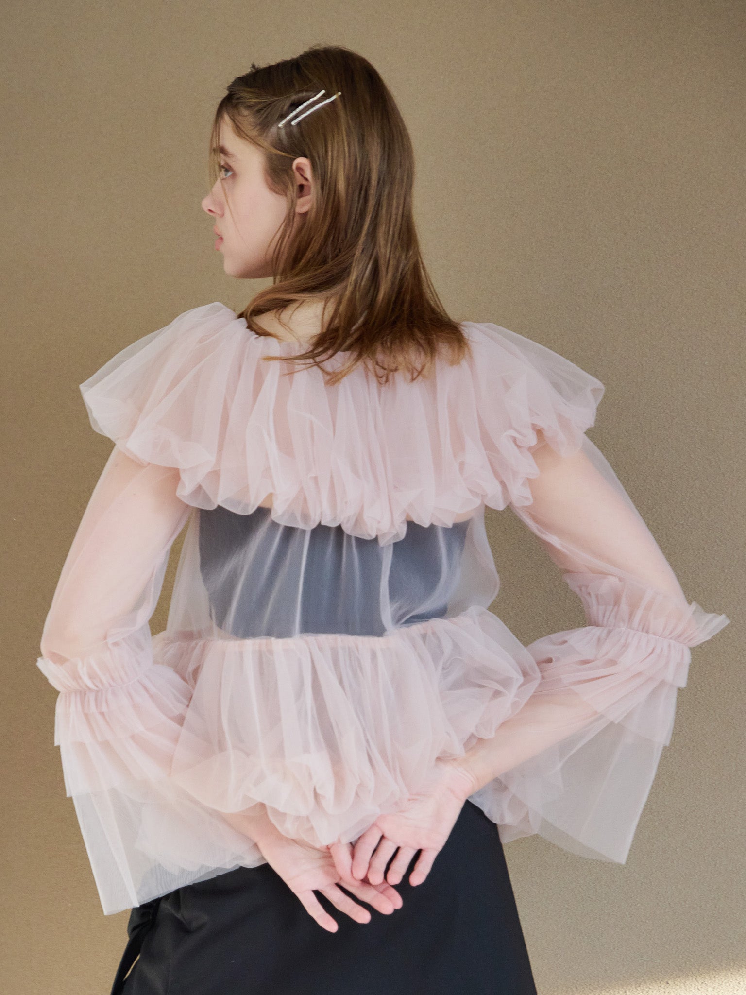 Rose tulle off shoulder blouse ピンク size:M model:174cm KATERYNA
