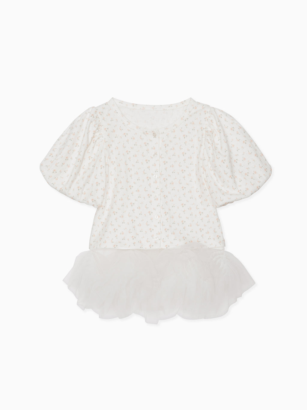 Tulle hem small floral print cardigan アイボリー