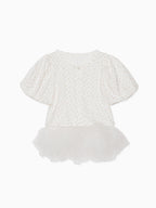 Tulle hem small floral print cardigan アイボリー
