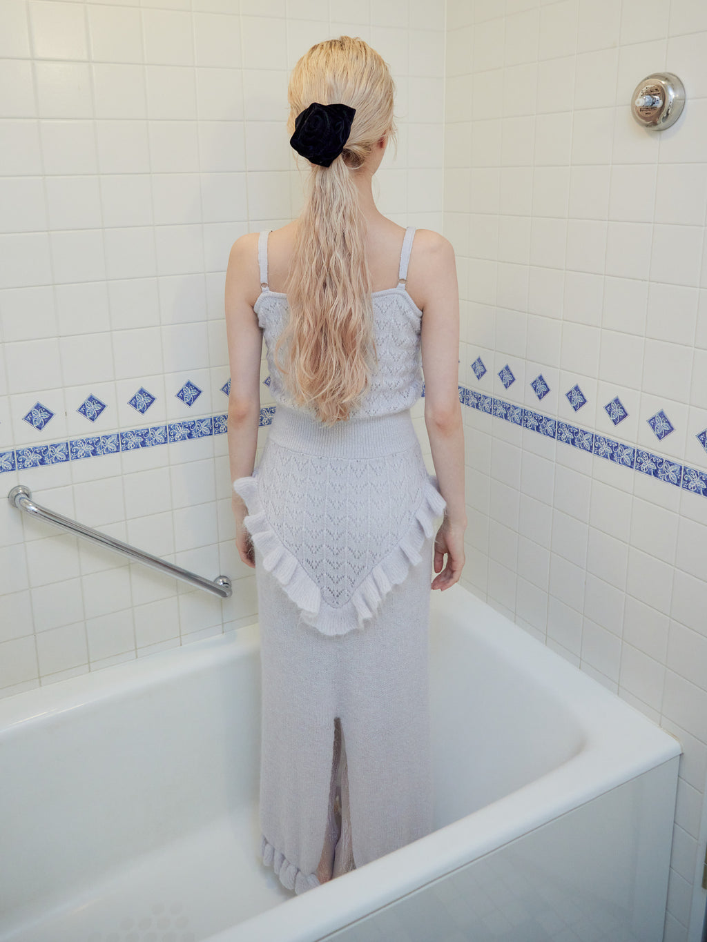 Mohair crochet cami dress ライトグレー size:M model:163cm MINAMI