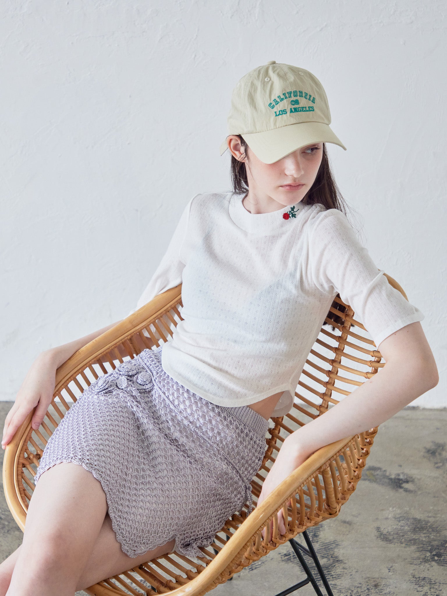 Rose crochet mini skirt サックス size:M model:170cm ALICE