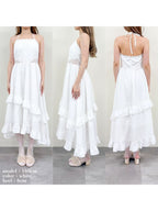 Lily embroidered apron long dress ホワイト