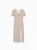 Rose gingham dress モカ
