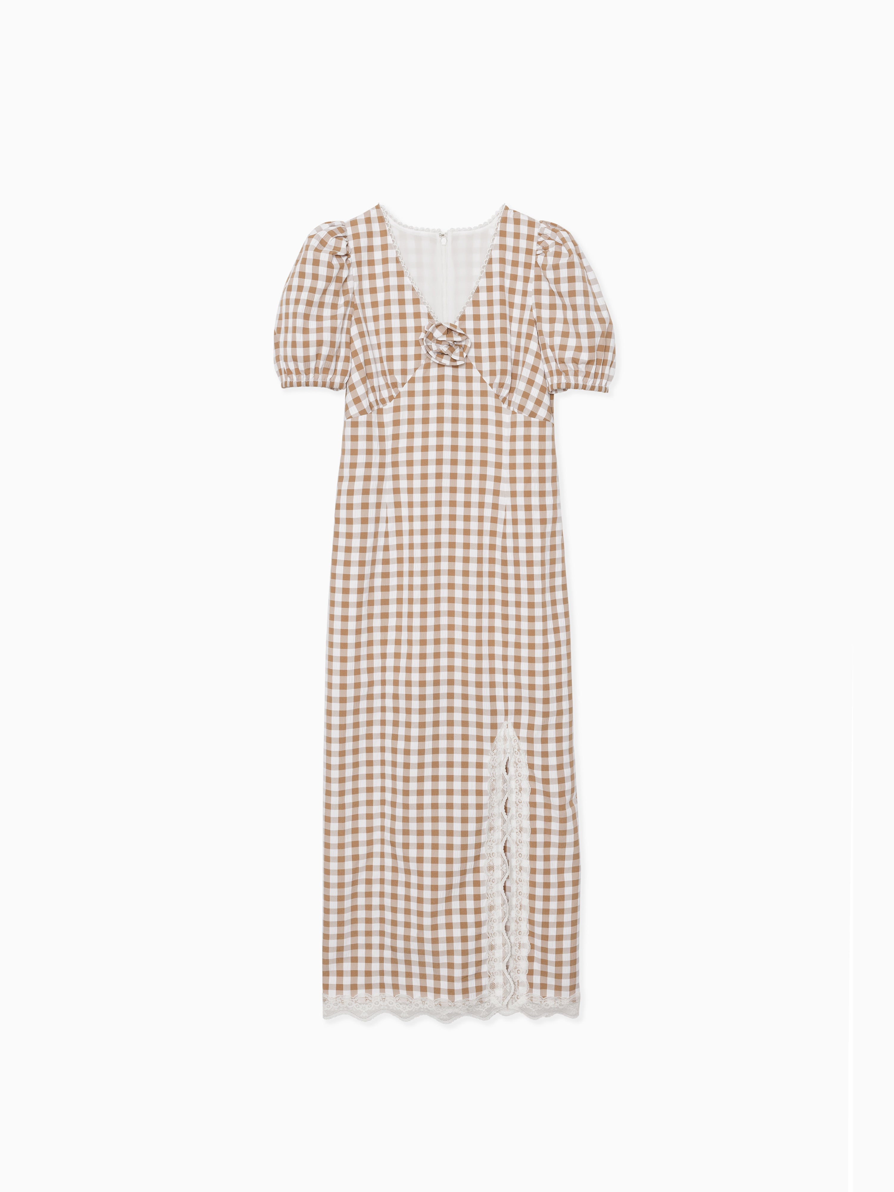 Rose gingham dress モカ