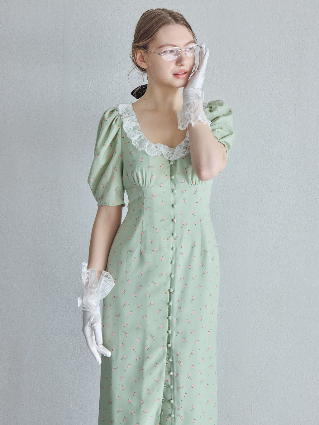 Decollete lace dress ミント size:M model:171cm ANIUTA