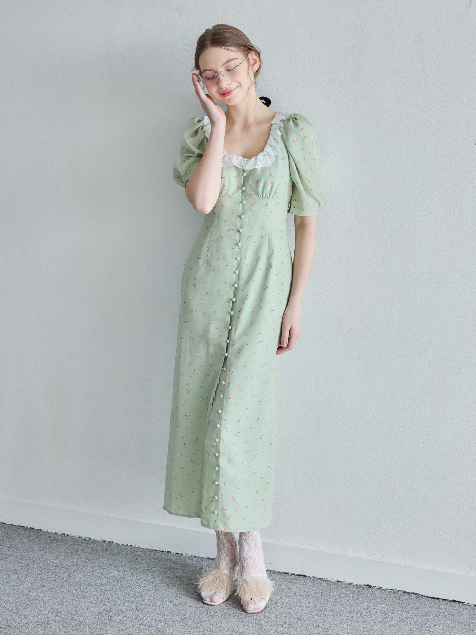 Decollete lace dress ミント size:M model:171cm ANIUTA