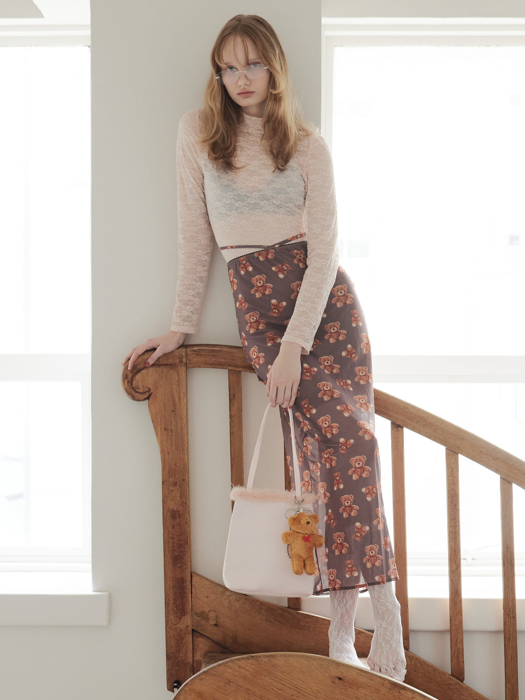Teddy bear tulle skirt モカ size:M model:173cm DASHA.G