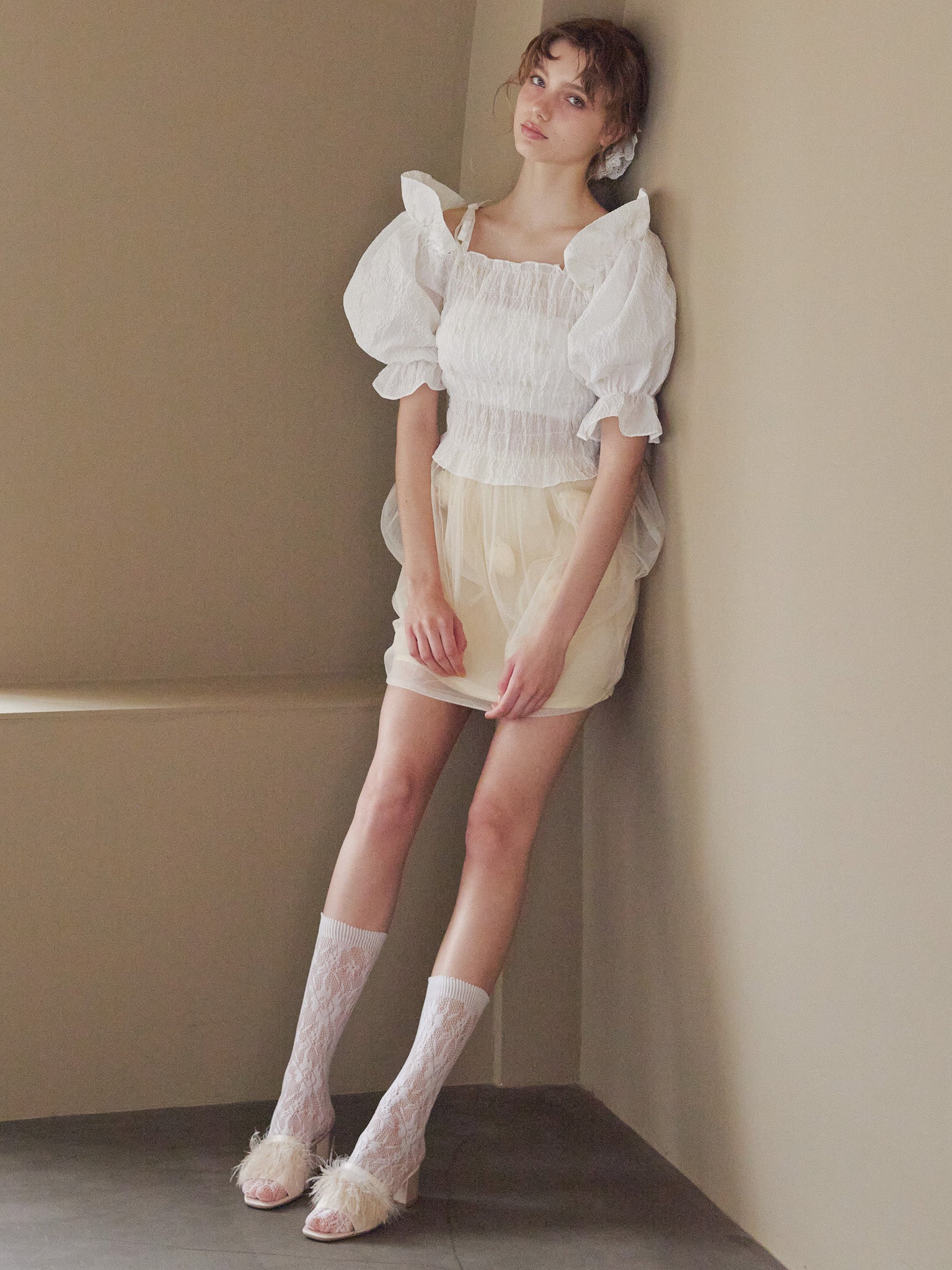 Rose tulle mini skirt イエロー size:M model:175cm MARTA