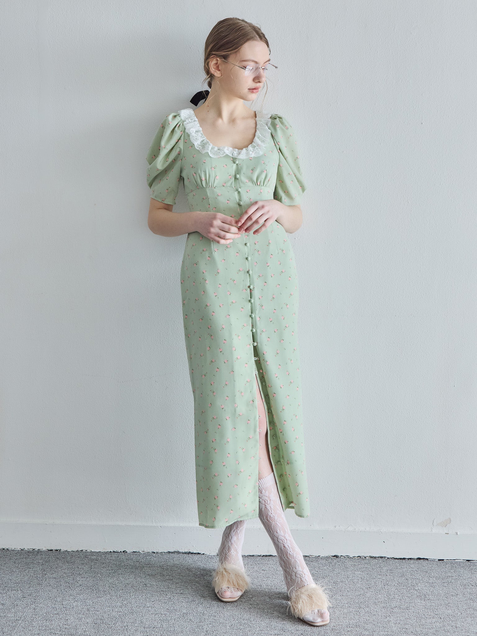 Decollete lace dress ミント size:M model:171cm ANIUTA