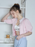 Lace collar puff sleeve cardigan ピンク size:M model:171cm ANIUTA