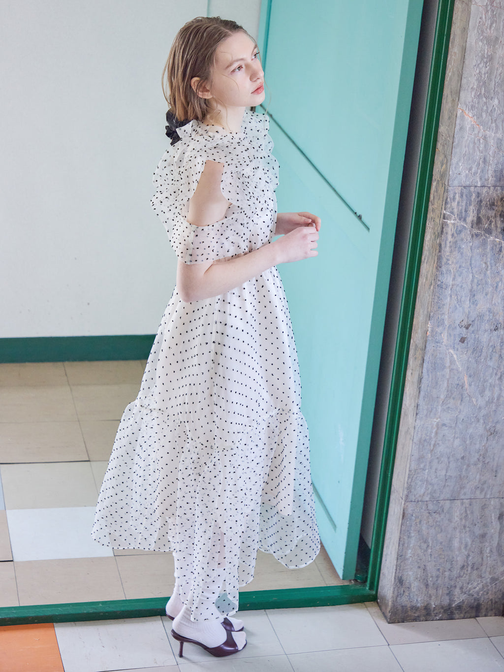 Dot organdy dress ホワイト size:M model:171cm ANIUTA