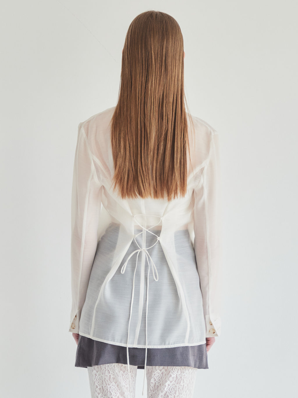 Ribbon sheer jacket アイボリー size:M model:174cm LERA