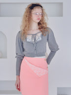 Lace lined cardigan グレー size:M model:173cm Olesia