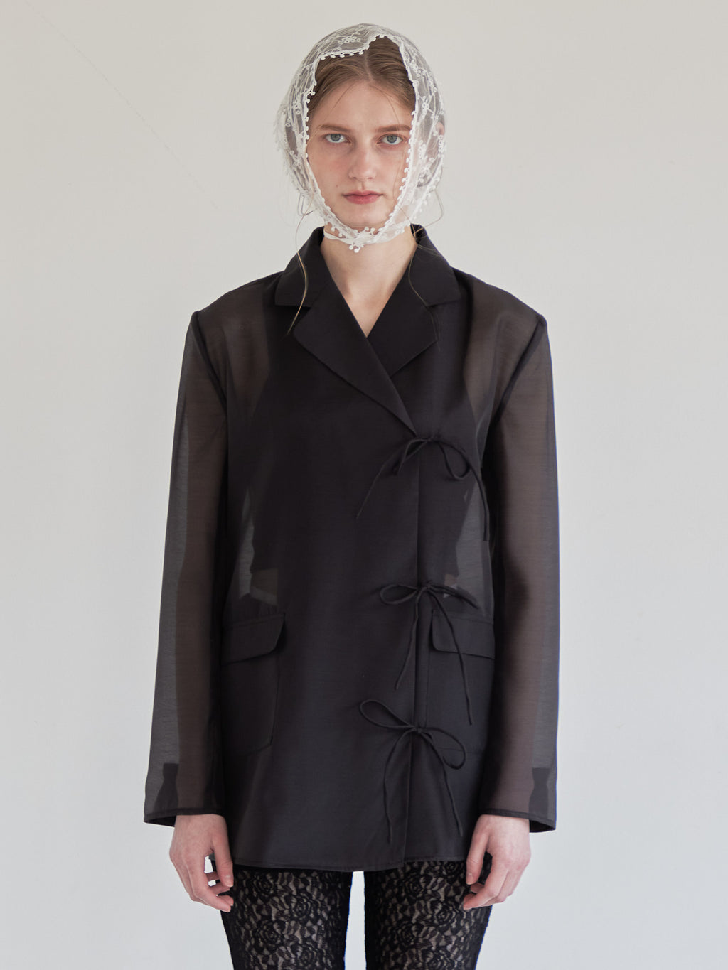 Ribbon sheer jacket ブラック size:M model:174cm LERA