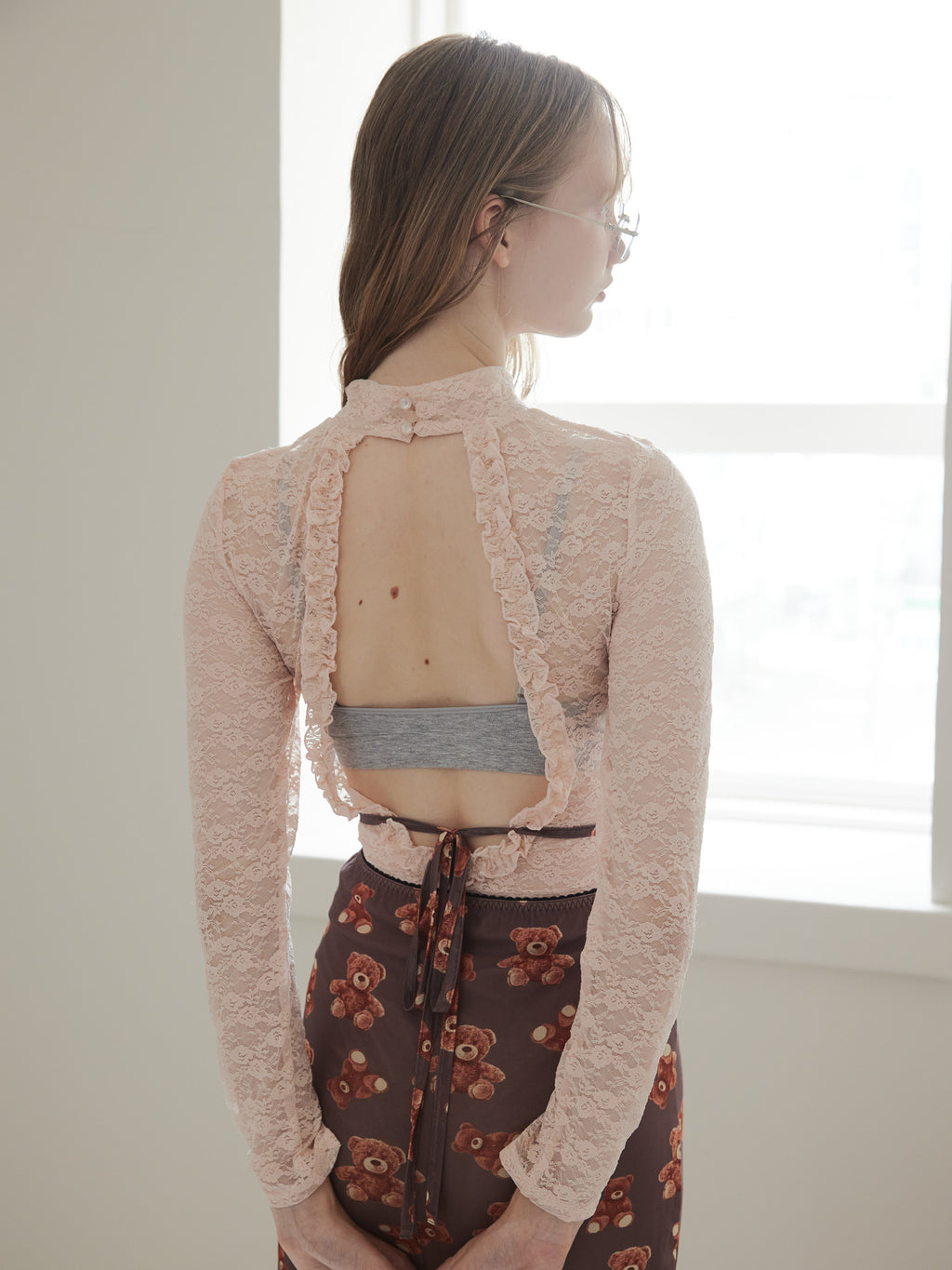 Back open race bodysuit ピンク size:M model:173cm DASHA.G