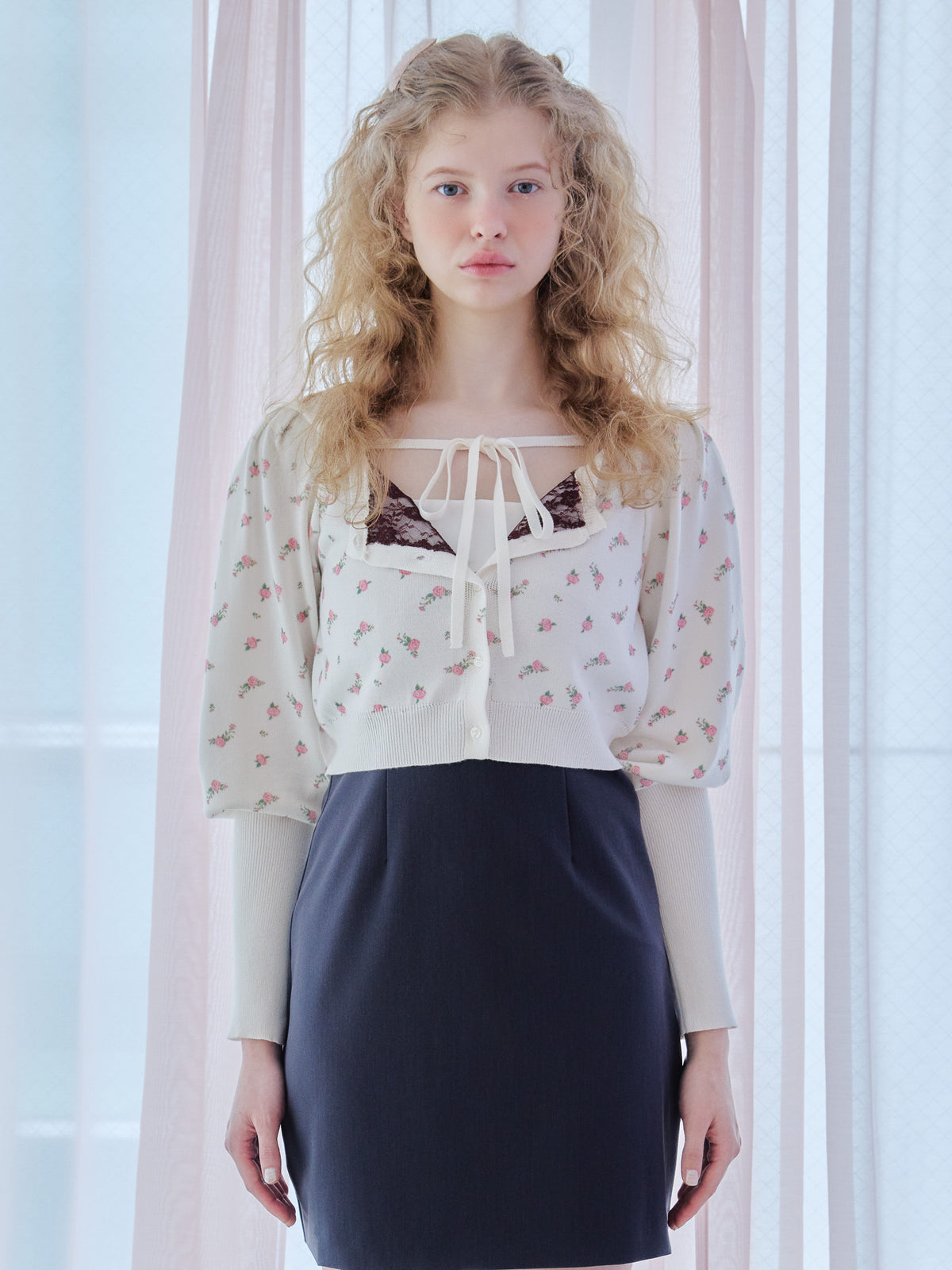 Lace lined cardigan ホワイト size:M model:173cm Olesia