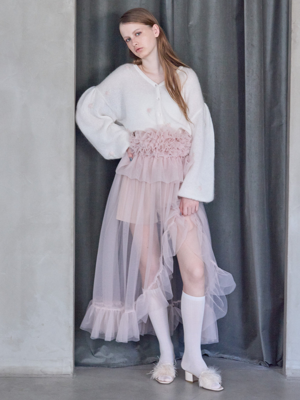 Frill tulle skirt & shorts set ピンク size:M model:173cm ALINA