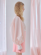 Many ribbon volume sleeve blouse ピンク size:M model:173cm Olesia