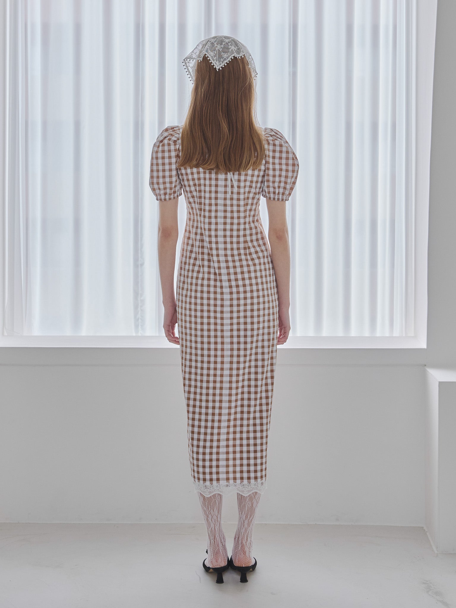 Rose gingham dress モカ size:M model:175cm MARTA