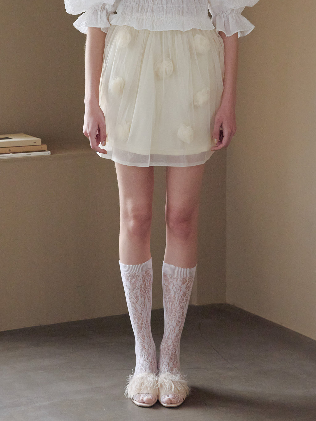 Rose tulle mini skirt イエロー size:M model:175cm MARTA