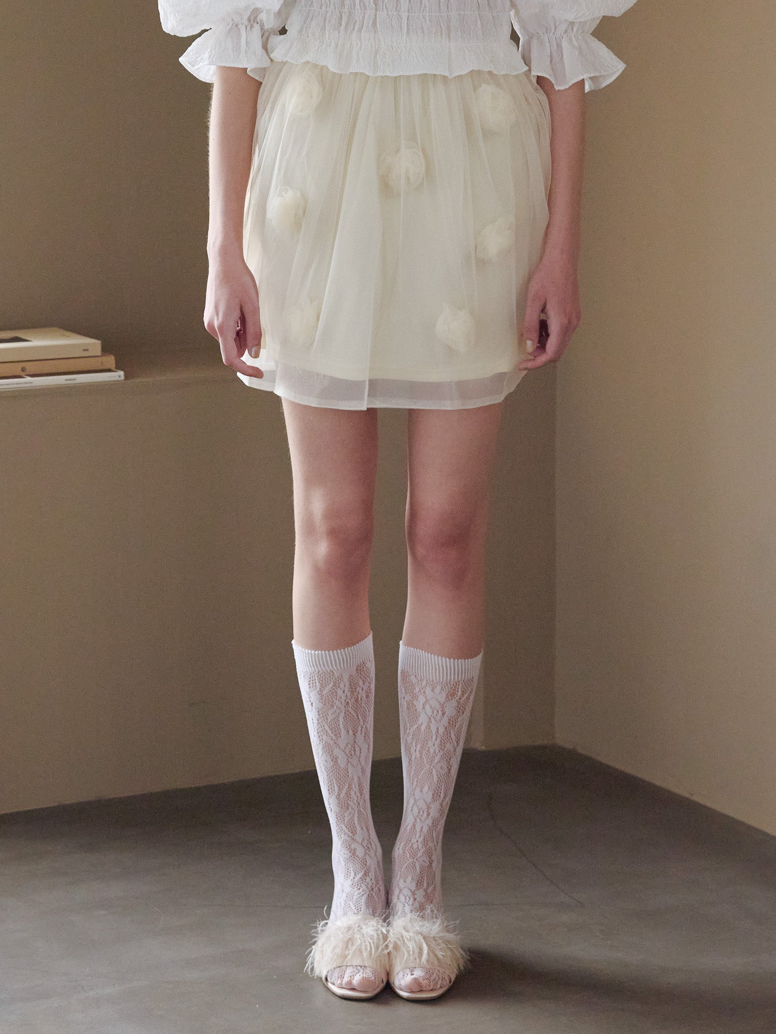 Rose tulle mini skirt イエロー size:M model:175cm MARTA