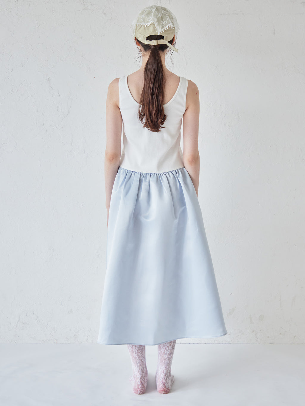 Rose satin docking rib dress ブルー size:M model:170cm ALICE
