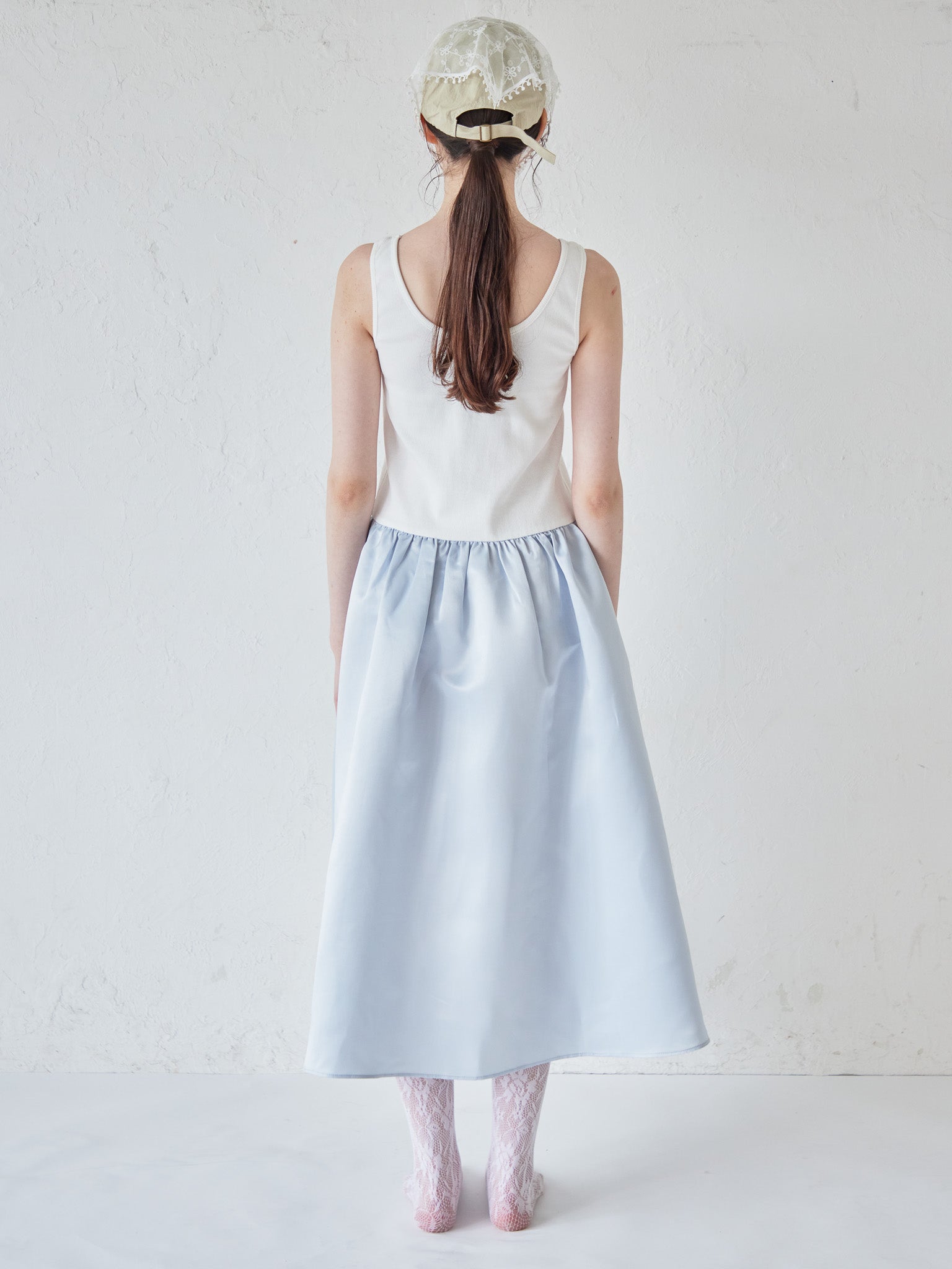 Rose satin docking rib dress ブルー size:M model:170cm ALICE