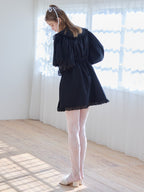 French letter collar wrap mini dress ブラック size:M model:174cm KATERYNA