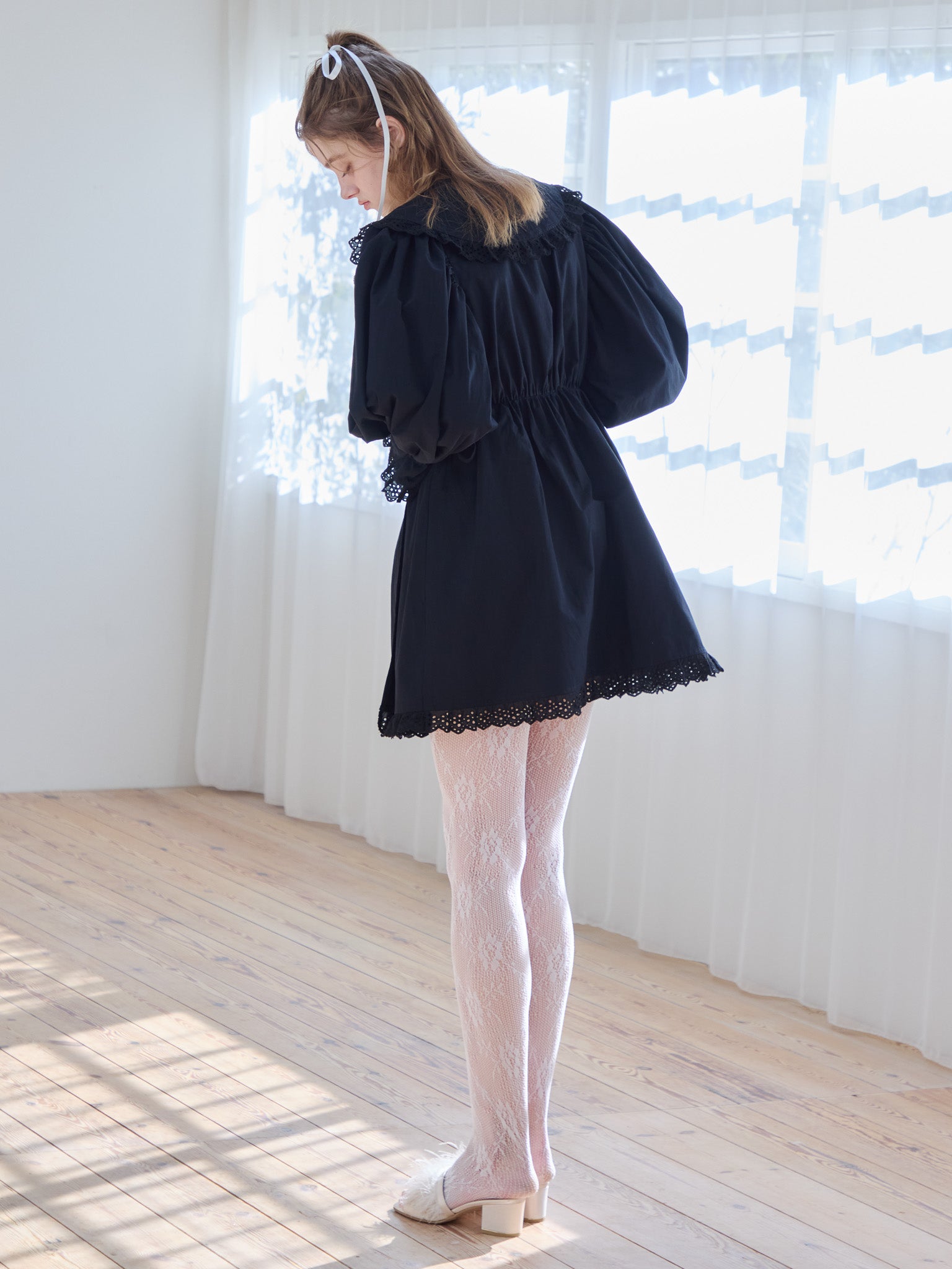 French letter collar wrap mini dress ブラック size:M model:174cm KATERYNA