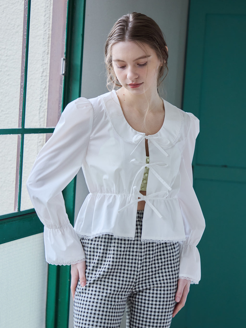 Front ribbon blouse ホワイト size:M model:171cm ANIUTA